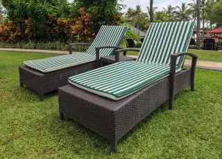 Archive photo: Nusa Dua, Bali, Indonesia: Sundbeds in a Nusa Dua resort.